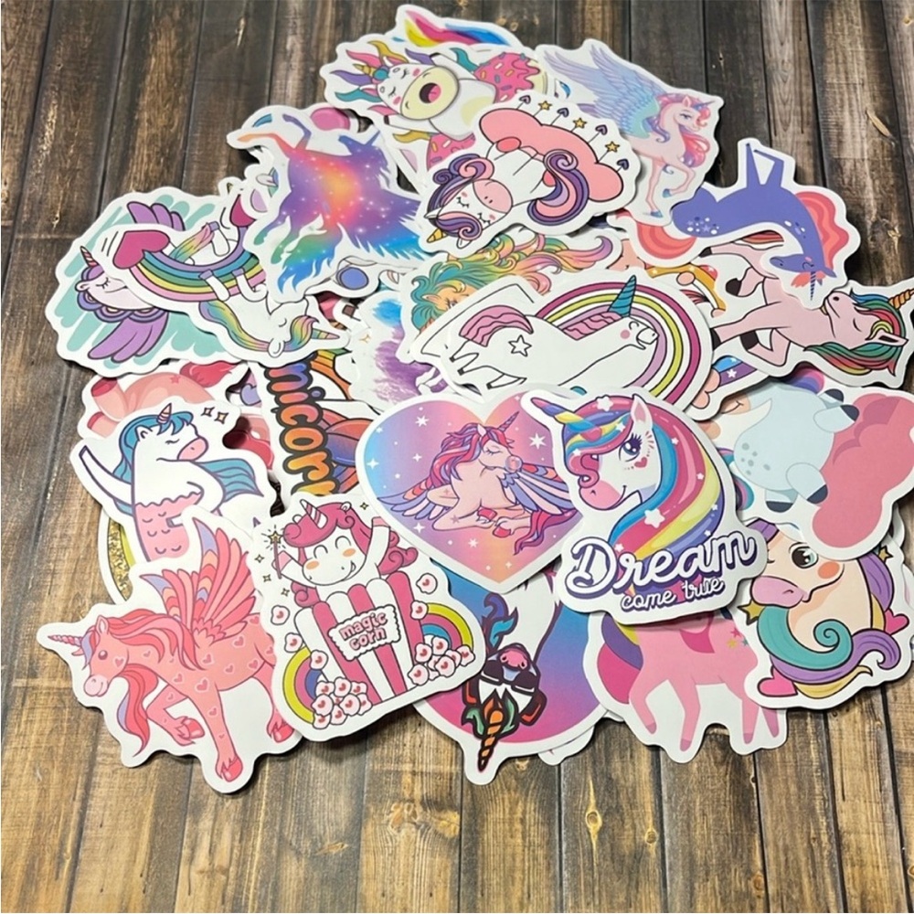 5for$10 Pink Cartoon Unicorn Mythical Animal Kid Friendly Sticker 50 Count A